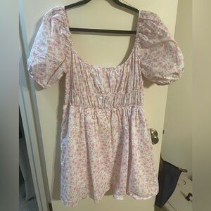 Elodie Women's Pink Floral Short Sleeve Pullover Mini Dress!